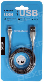 Cable microUSB DEXP (2.1A, 1m, silver) [DMMB010S]