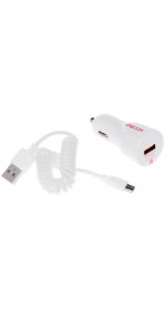 Car USB charger microUSB, DEXP MyCar 15W XL (15W, QC 2.0, data cable, white)