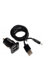 Car USB charger microUSB DEXP C15B2A MC (2A, 2xUSB, cable, 1m, data cable, black)