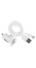 Car USB charger 8pin AceLine C5B1A i8 (2A, integrated cable, 1m, white)