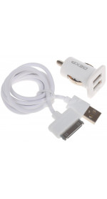 Car USB charger 30pin DEXP C15W2A i30 (2A, 2xUSB, cable, 1m, data cable, white)