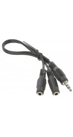 Cable 3P 3.5 mm Jack (M) - 2x3.5 mm Jack (F), 0,2m, DEXP [3P35JM2x35JFSi020B] black, no microphone
