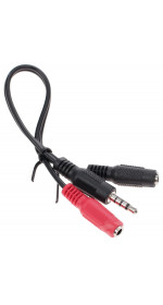 Cable 4P 3.5 mm Jack (M) - 2x3.5 mm Jack (F), 0,2m, DEXP [4P35JM2x35JFSi020B] black, support microphone