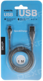 Cable microUSB DEXP (2.1A, 1m, black) [DMMB010B]